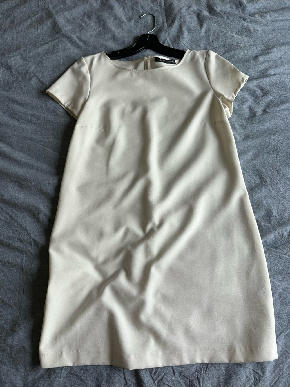 Zara Cream Short-Sleeve Mini Shift Dress
